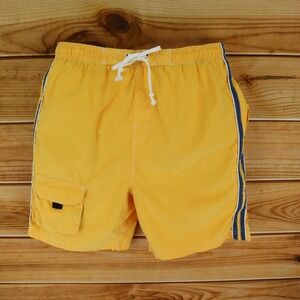 Swim Trunks w/Liner Mens Size L‎ Yellow Elastic Waist Pockets Drawstring RISE